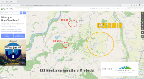 Mapka ilustrująca miejsca rogrywania XXI  Międzygminnego Rajdu Mieleckiego TARGUM