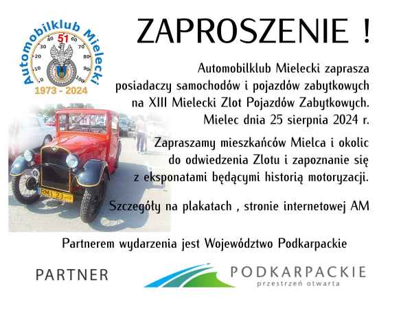 Zaproszenie na XIII Zlot Mielecki Zlot Pojazdów Zabytkowych